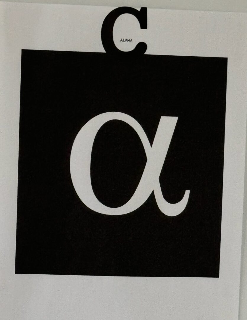 White Greek alpha symbol on black square