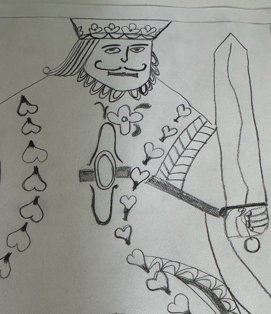 Pencil sketch playing-card king with sword